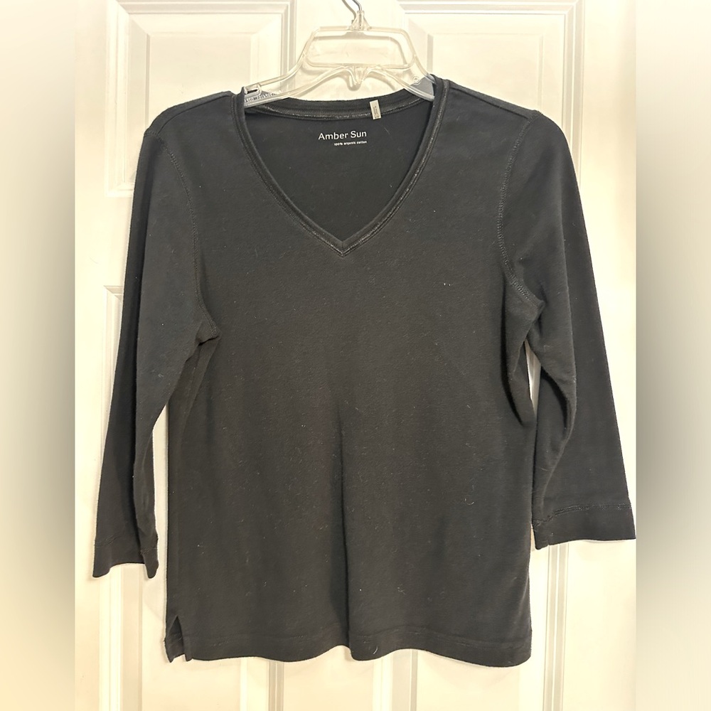 3/4 sleeve tshirt, black, women’s xsmall, 100% cotton, Amber Sun brand